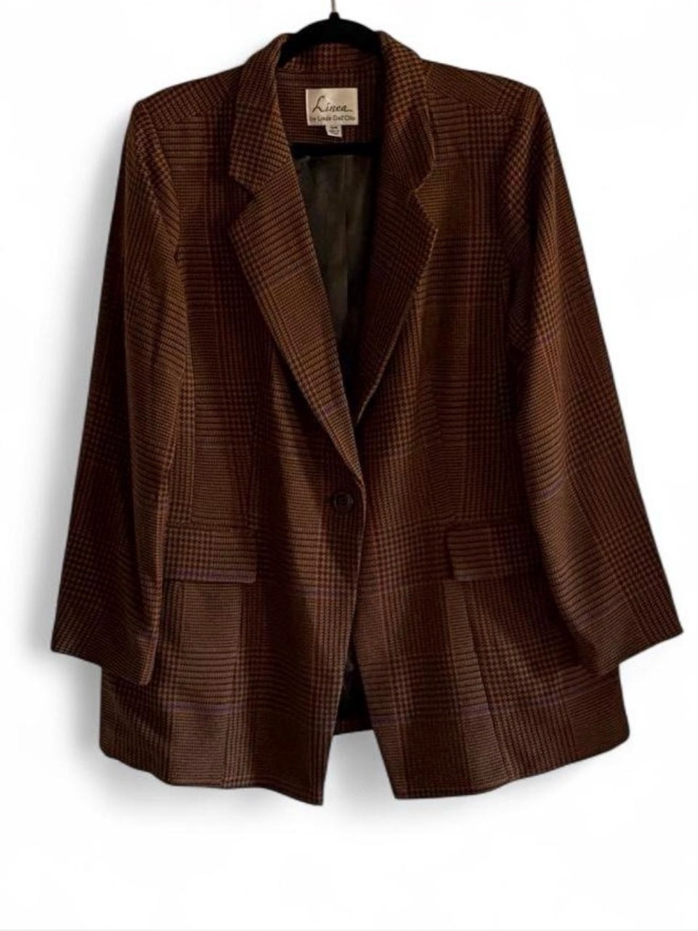 Linea by Louis Dell'Olio Brown Plaid Windowpane Blazer 18W